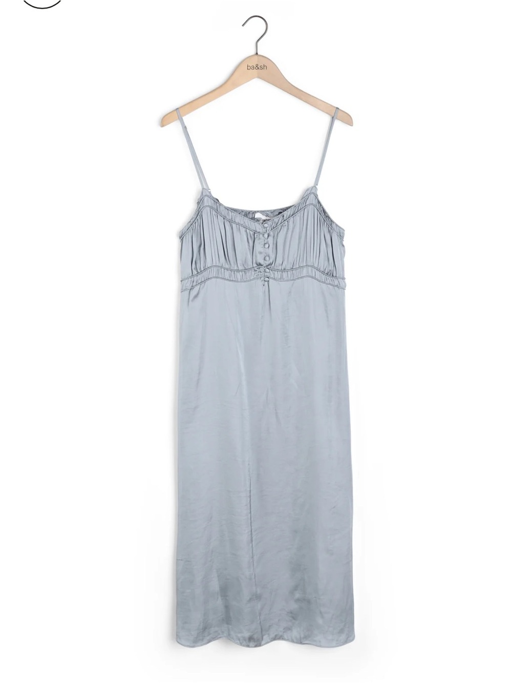 ba&sh Pale Blue Satin Slip with Ruched Bodice